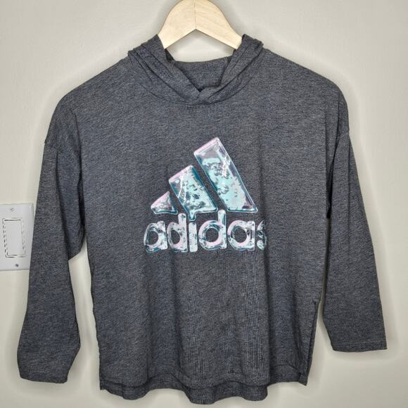 ADIDAS Girls Youth Gray Hoodie Crop Top Size Large - Picture 1 of 7